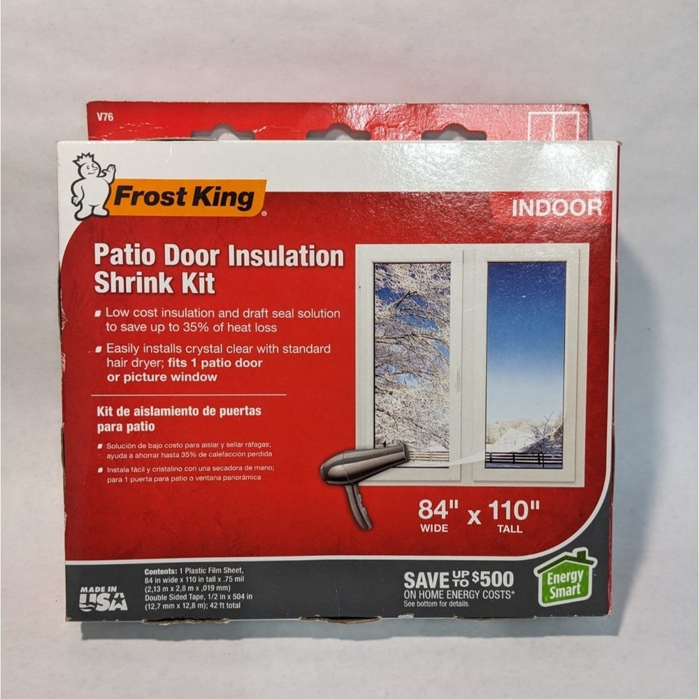 Frost King Indoor Patio Door Insulation Shrink Kit Clear 84 x 110 in. 1-Pack NIB